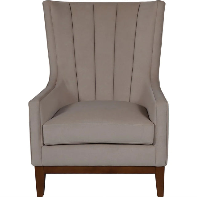 Taupe upholstered chair with high back and wooden legs | Home Centre Direct UK