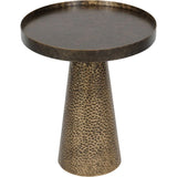 Rustic antique gold side table with a textured conical base.