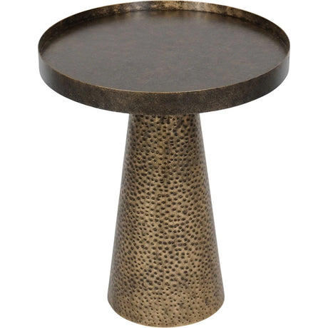 Rustic antique gold side table with a textured conical base.