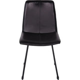 Charcoal leather dining chair with sleek black metal legs.