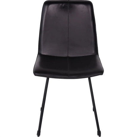 Charcoal leather dining chair with sleek black metal legs.