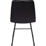 Back view of a charcoal leather dining chair with sleek black legs.