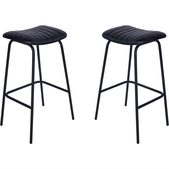 Charcoal leather bar stools with sleek metal legs | Home Centre Direct UK