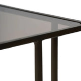 Dark gold metal frame with glass top corner detail.