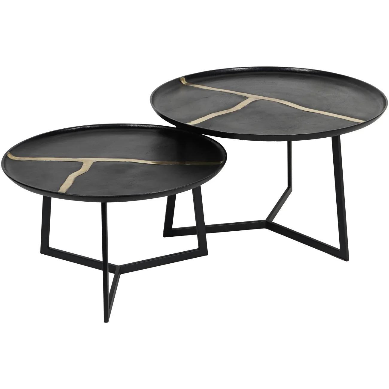 Black round aluminium coffee tables with gold accents | Home Centre Direct UK