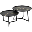 Black round aluminium coffee tables with gold accents | Home Centre Direct UK