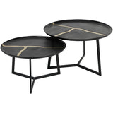 Black round aluminium coffee tables with gold accents | Home Centre Direct UK