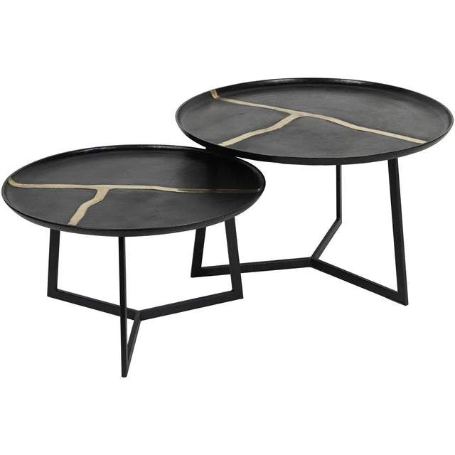Black round aluminium coffee tables with gold accents | Home Centre Direct UK