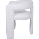 Ivory slub-textured chair with curved backrest and plush seating.