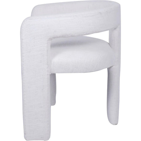 Ivory slub-textured chair with curved backrest and plush seating.