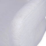 Ivory chair fabric detail showing slub texture and stitching.