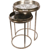 Gold metal nesting tray tables with palm leaf design | Home Centre Direct UK