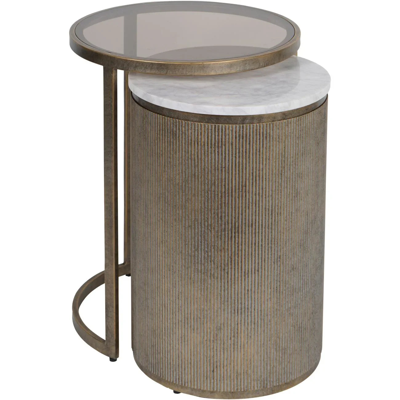 Aged gold nesting tables with glass and marble tops | Home Centre Direct UK