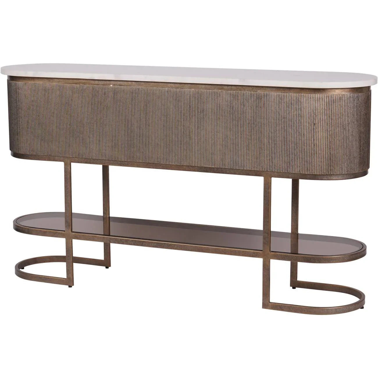 Aged gold console table with ribbed texture and lower shelf | Home Centre Direct UK