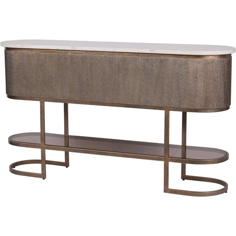 Aged gold console table with ribbed texture and lower shelf | Home Centre Direct UK