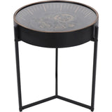 Black and gold side table clock with visible cogs | Home Centre Direct UK