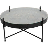 Black and gold coffee table with glass top and visible cogs | Home Centre Direct UK