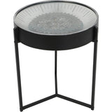 Black nickel side table clock with visible cogs and glass top | Home Centre Direct UK