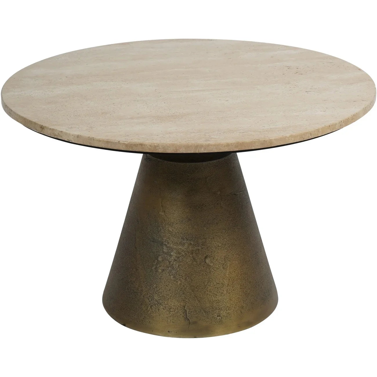 Light travertine round coffee table with antique brass base | Home Centre Direct UK