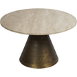 Beige travertine round coffee table with antique brass base | Home Centre Direct UK