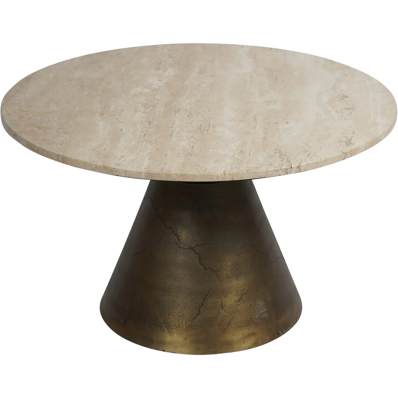 Beige travertine round coffee table with antique brass base | Home Centre Direct UK
