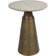 Beige travertine round side table with bronze conical base | Home Centre Direct UK