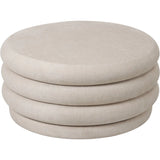 Cream round ottoman with layered cushion design.