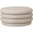 Cream fabric round ottoman with layered design | Home Centre Direct UK