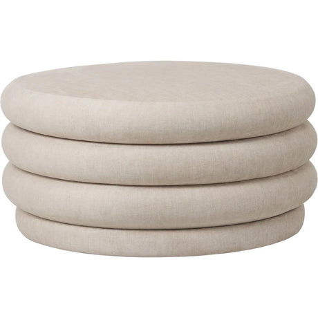 Cream fabric round ottoman with layered design | Home Centre Direct UK