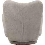 Neutral fabric swivel chair showing textured back detail.
