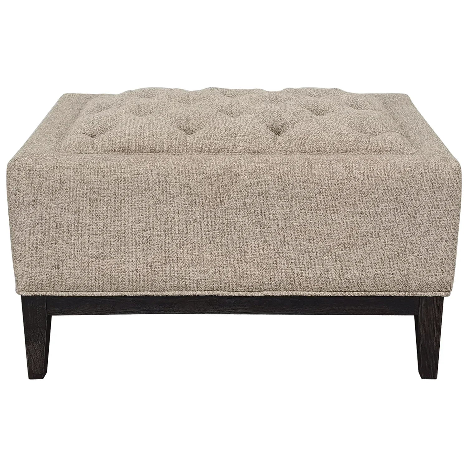 Dark taupe buttoned stool with wooden legs | Home Centre Direct UK