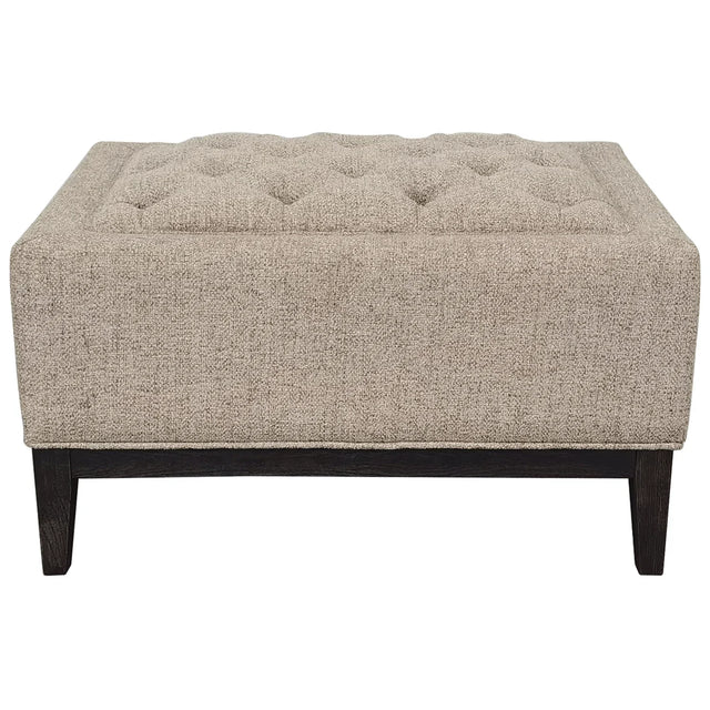 Dark taupe buttoned stool with wooden legs | Home Centre Direct UK