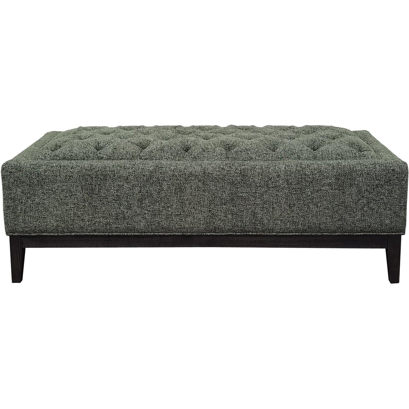 Forest green buttoned ottoman with dark wooden legs | Home Centre Direct UK