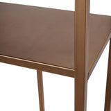 Brushed champagne shelf with sleek metallic finish and sturdy frame.