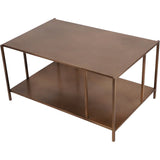 Brushed champagne metal coffee table with lower shelf.