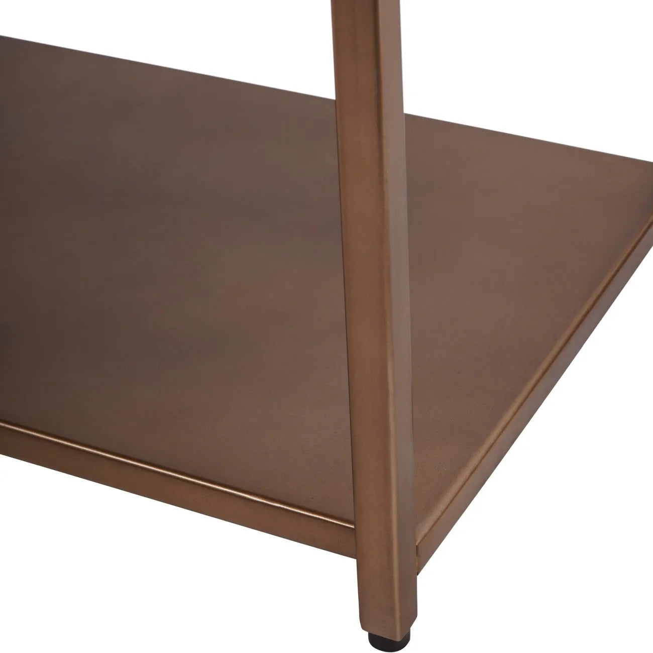 Brushed champagne table corner with smooth surface detail.