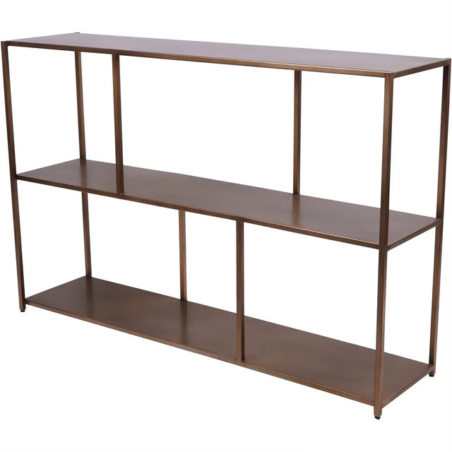 Brushed champagne metal console table with open shelving | Home Centre Direct UK