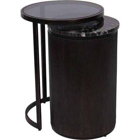 Black nesting side tables with glass and marble tops | Home Centre Direct UK