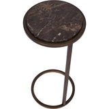 Brown marble-topped accent table with a sleek metal frame.