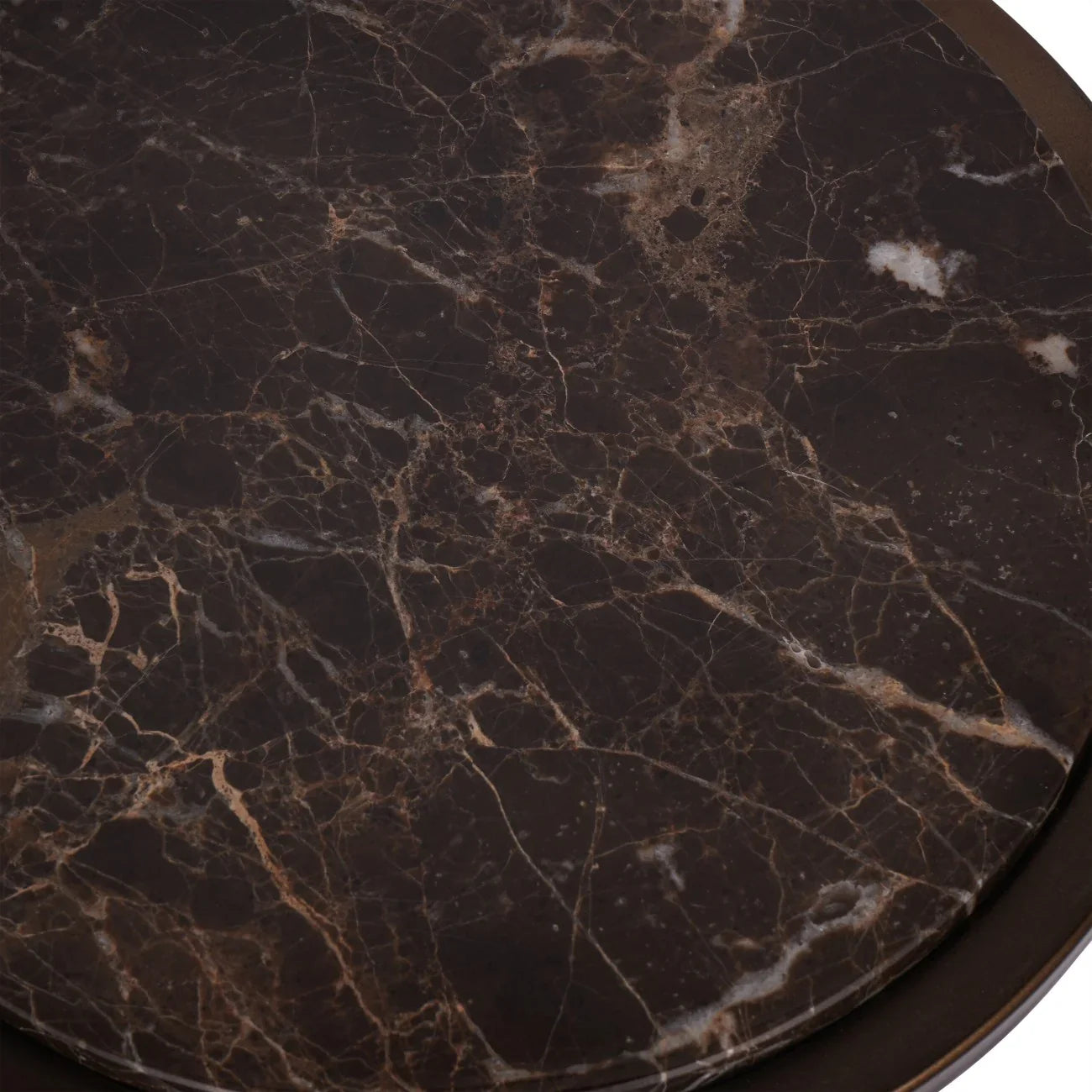 Brown marble table surface with intricate white veining.