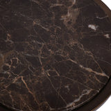 Brown marble table surface with intricate white veining.