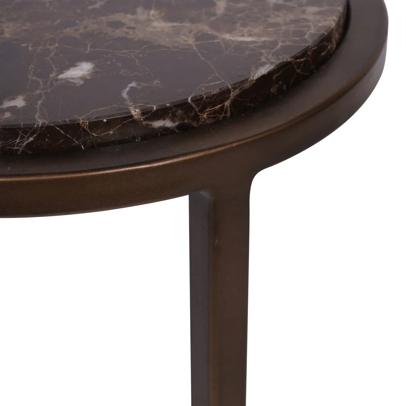 Brown marble tabletop with sleek bronze legs.
