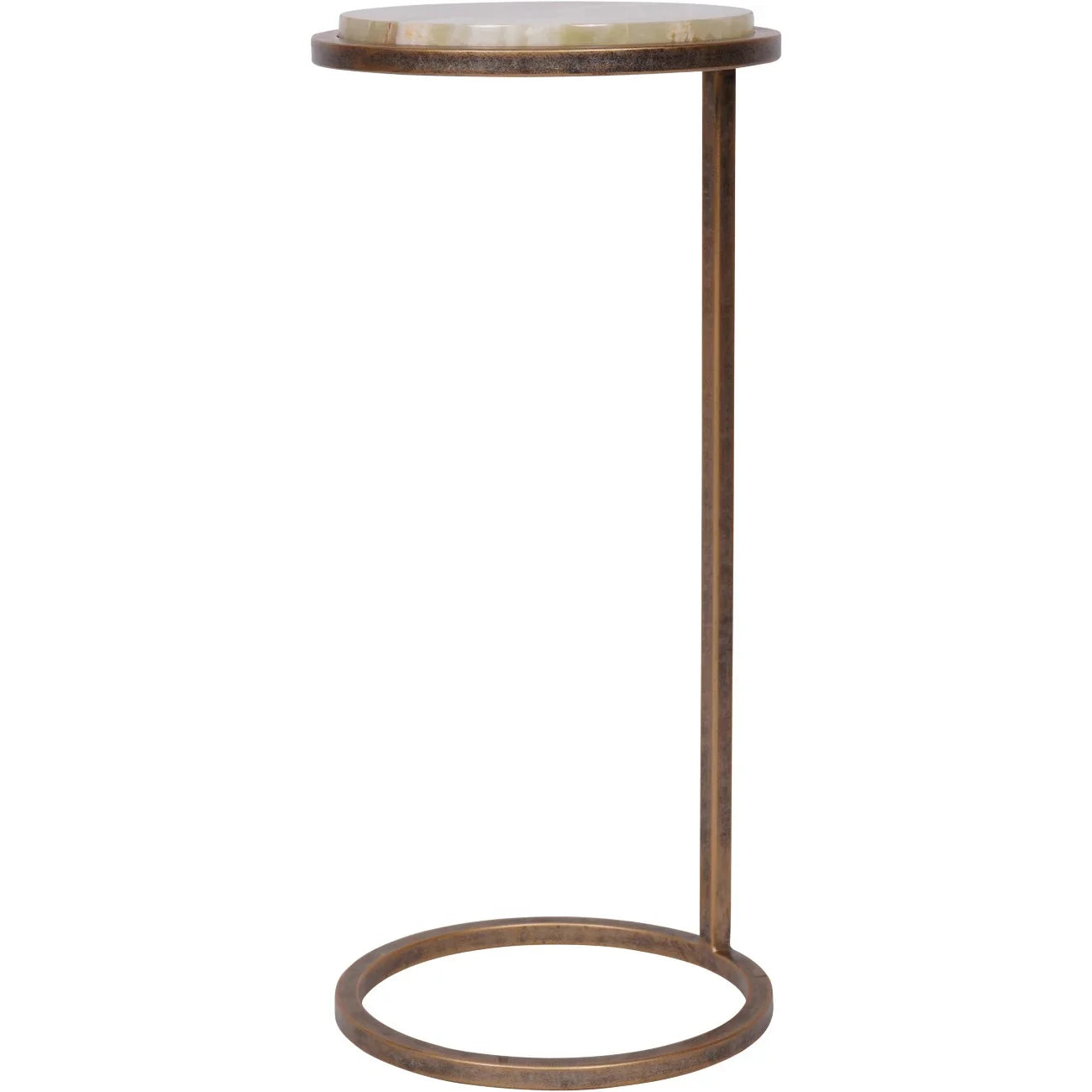 Bronze metal frame accent table with green onyx top.