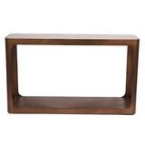 Bronze metal console table with open rectangular design.
