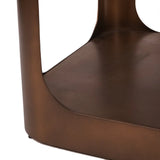 Bronze metal console table corner with smooth finish.