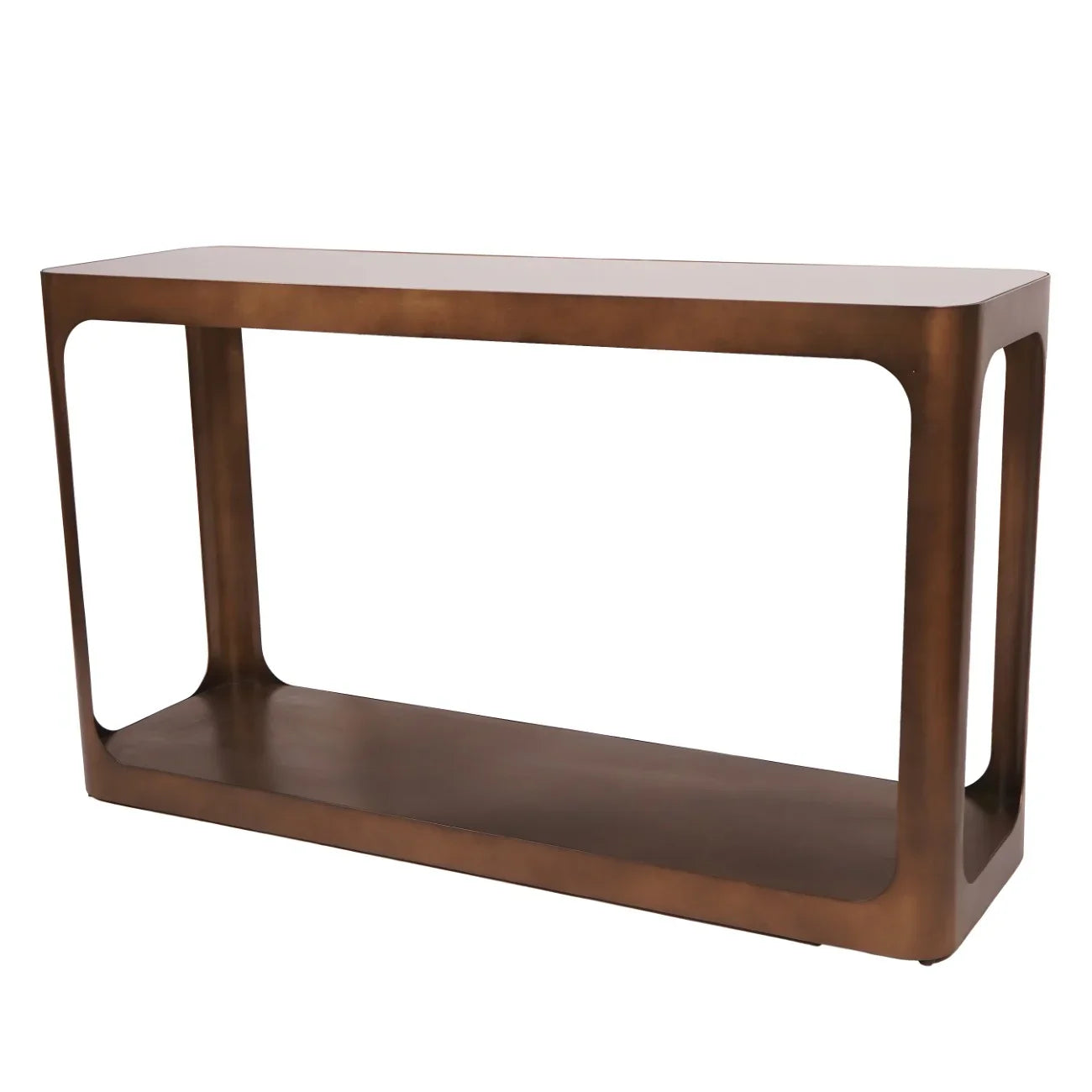 Bronze metal console table with sleek glass top | Home Centre Direct UK