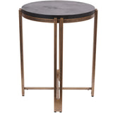 Black round wood top with champagne metal frame side table.