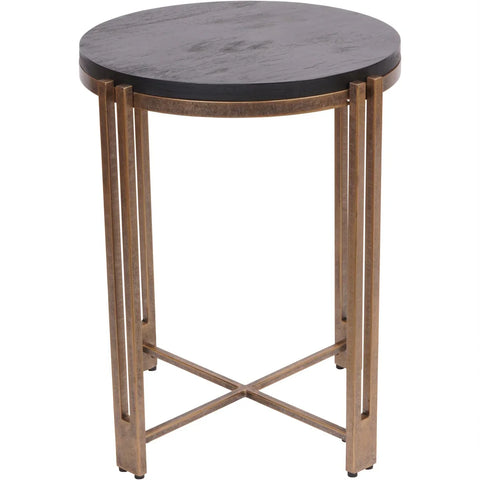 Black round wood top side table with champagne metal frame | Home Centre Direct UK