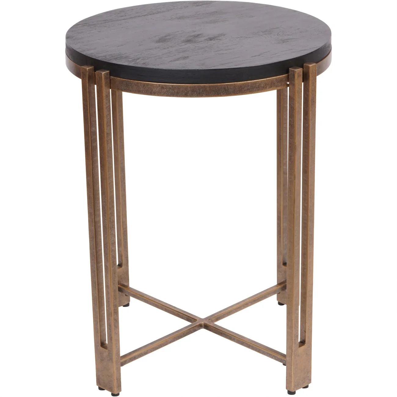 Black round wood top side table with champagne metal frame | Home Centre Direct UK