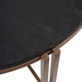 Black wood tabletop with champagne metal legs detail.